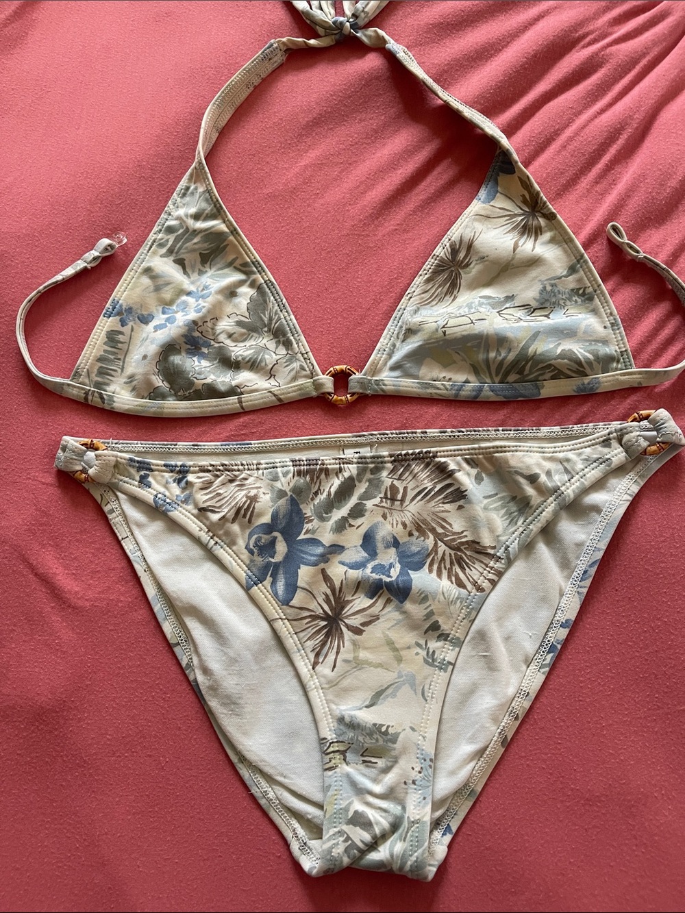 Bikini Set Floral  triangle by Rampage in Light Blue and Cream~ Vintage 90s